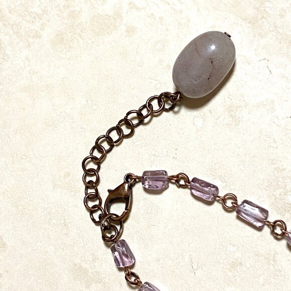 Rustic Amethyst Tumbled Stone Necklace, Genuine Gemstone + Copper Chain - Picture 10 of 15
